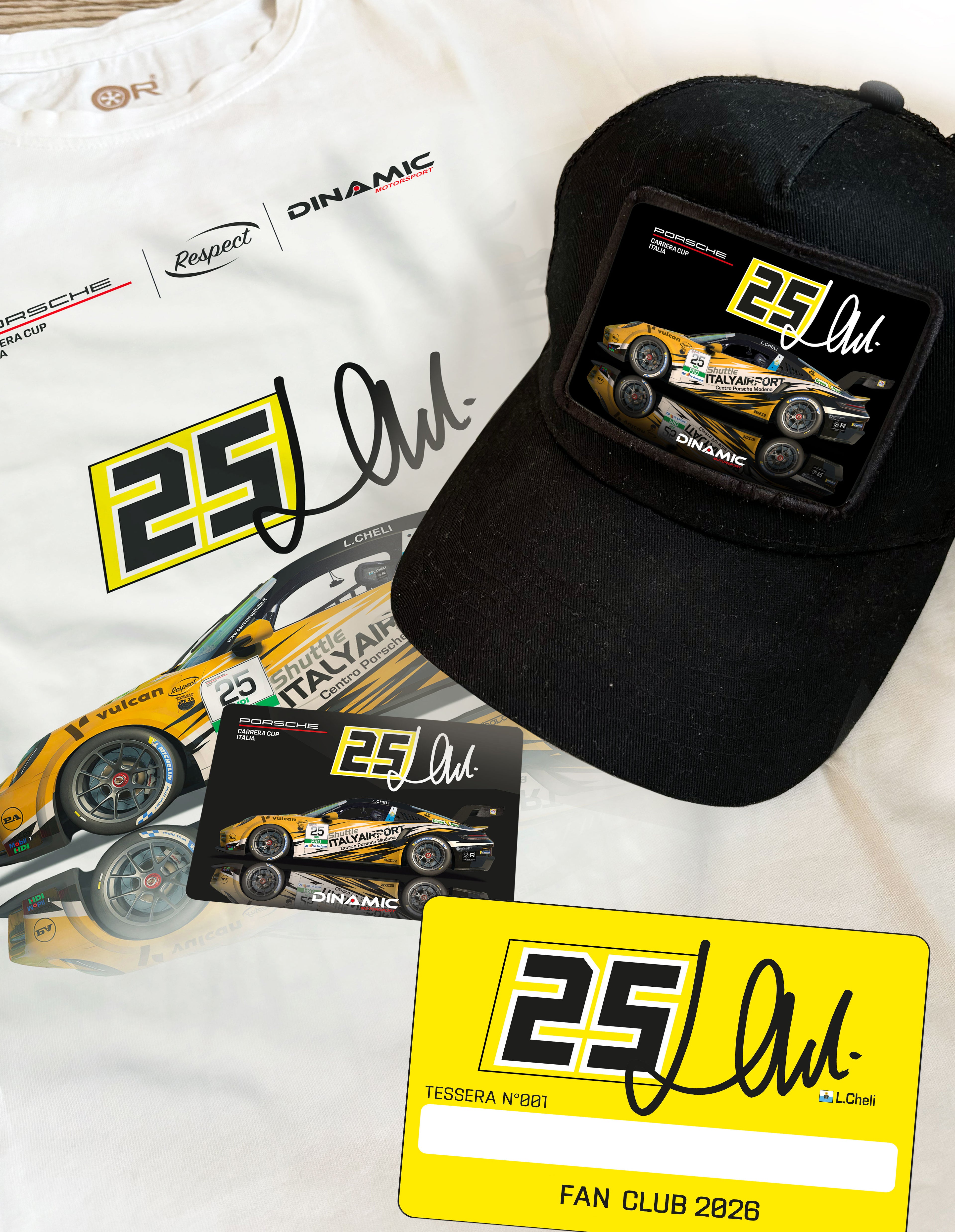 KIT FANS CLUB Lorenzo Cheli Pilota Dinamic Motorsport del Porsche Carrera Cup italia