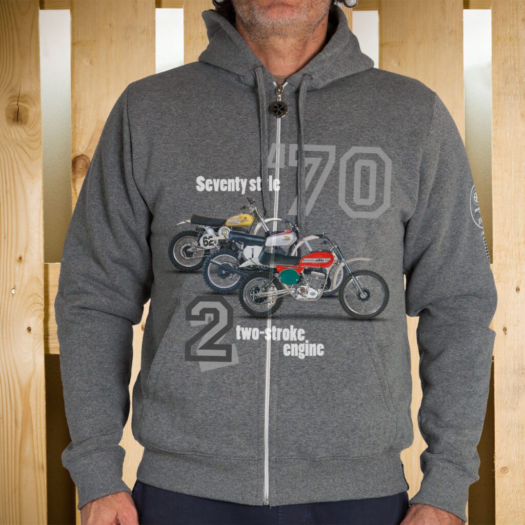 FELPA ZIP CAPPUCCIO PTF TWO STROKE FRONTE grey melange
